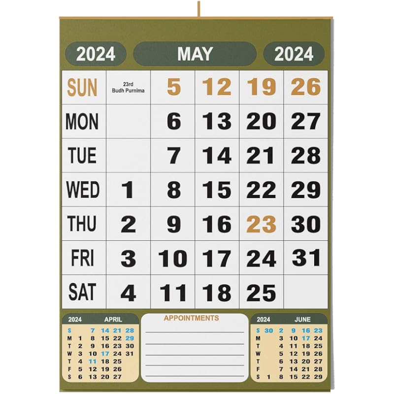 AccuPrints 12 Pages 2025, 14 by 20 inch Offices Wall Calendar Large Dates with Space for Marks/Notes-Green Color