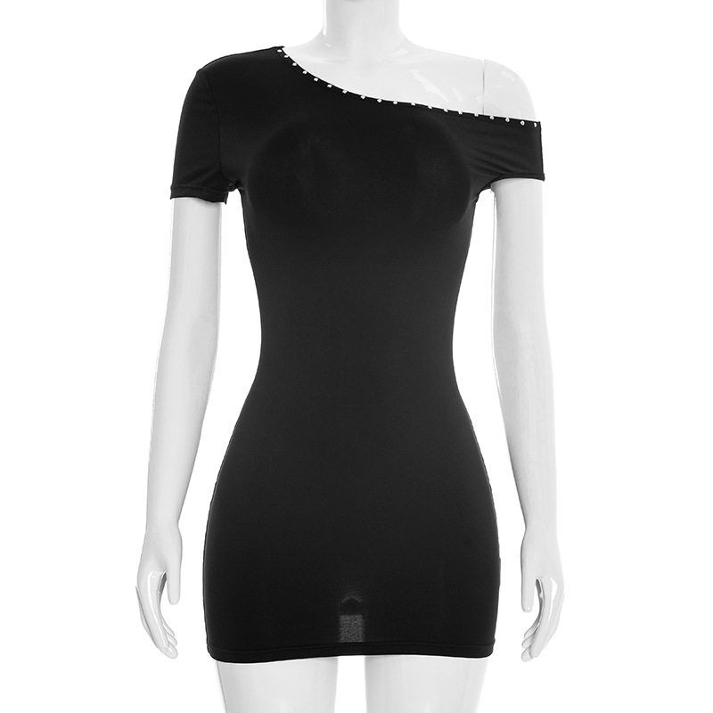 

C26Ds041 Cross-Border Amazon Independent Site European and American Women s Clothing New Fashion Simple Off-Shoulder Mini Dress for Women Black S