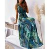 Boho Dress Sexy Deep V Neck Dress Printed Backless Maxi Dress Summer Beach Sleeveless Lace Up Dress