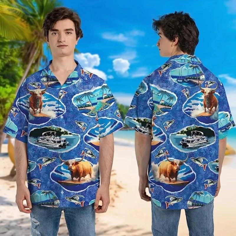 Men's 3D Printing Cow Graphic Hawaiian Shirts Summer Oversized Animal Patterns Shirt Top Men Casual Beach Shirts Ropa Hombre