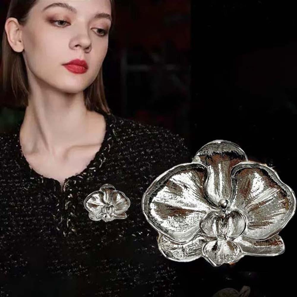 Vintage Butterfly Orchid Pin French Style Metal Glossy Brooch Uniform Orchid Flower Brooch Gift