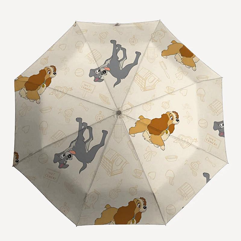 Lady und der Tramp Themen-Regenschirm mit automatischem Öffnen und Schließen, Helle Farbe, 8-Speichen, Tragbar, Geeignet für Männer und Frauen, Ein Pe