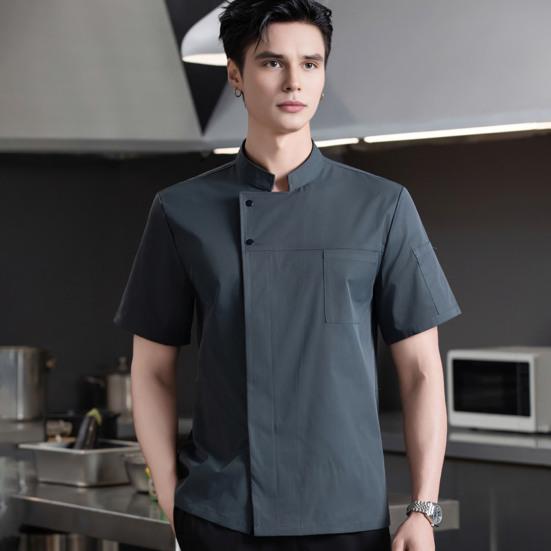 Chef Uniform Sweat-Wicking Stain-Resistant Washable Snap-Button Stand-Up Collar Work Clothes Restaurants Hotels Clubs Chef Coat