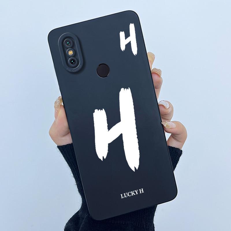 Lucky Initial Letter Phone Case For Xiaomi Mi A2 (Mi 6X) Casing Full Protect Camera Lens Shockproof TPU Soft Matte Cover Bumper
