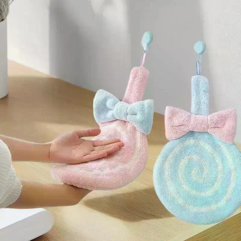 Cartoon Hand Towel Soft Absorbent Coral Velvet Embroidered Skin-friendly Microfiber Lollipop Wiping Cloth For Kitchen Bathroom