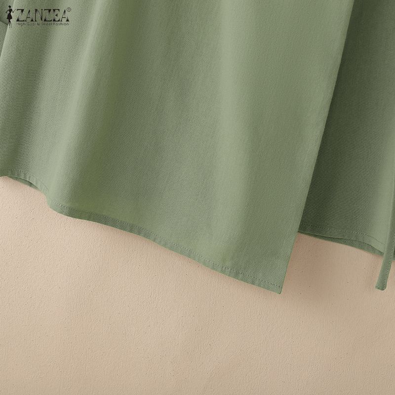 ZANZEA Damska codzienna bluzka z dekoltem w serek, długim rękawem i luźnym krojem