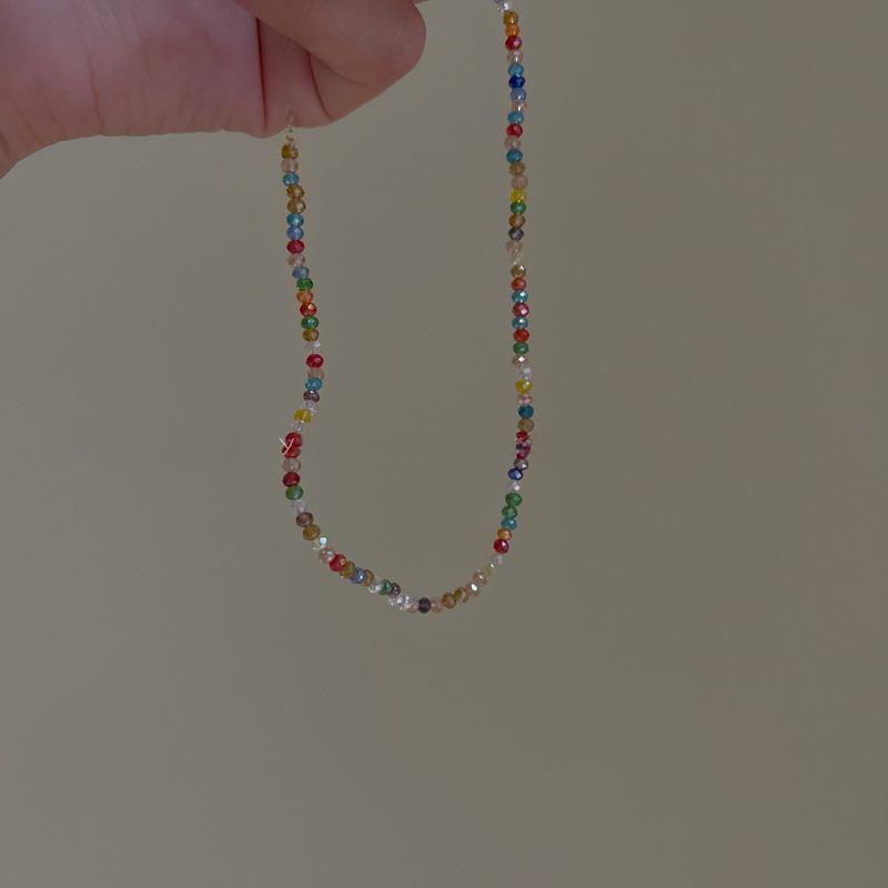 Ultra-Fine Colored Crystal Clavicle Necklace - Summer Luxury, High-End Forest Style with Small Beads for Women