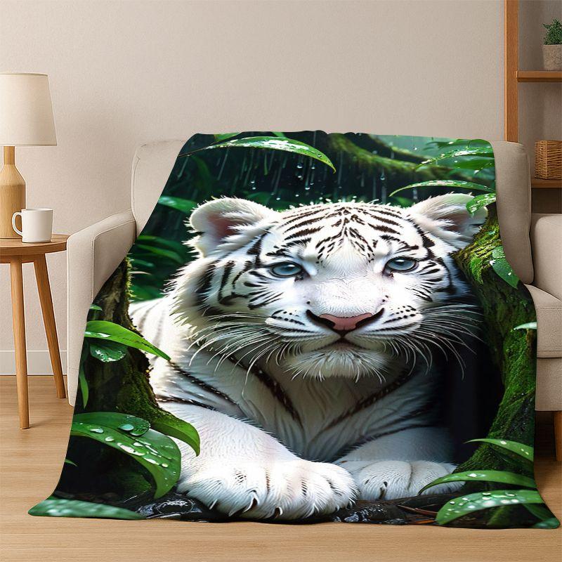 Tiger, Beast Wildlife Cartoon Flannel Blanket Soft Warm Throw Blanket for Bedroom Living Room Bed Travel Camping Picnic Gift 75x90cm