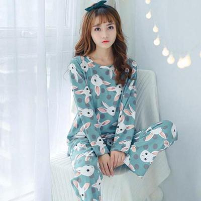 2025 Women's Mori Style Textured Pajama Set - Round Neck, Long Sleeve Top, Long Pants, Cute Design
