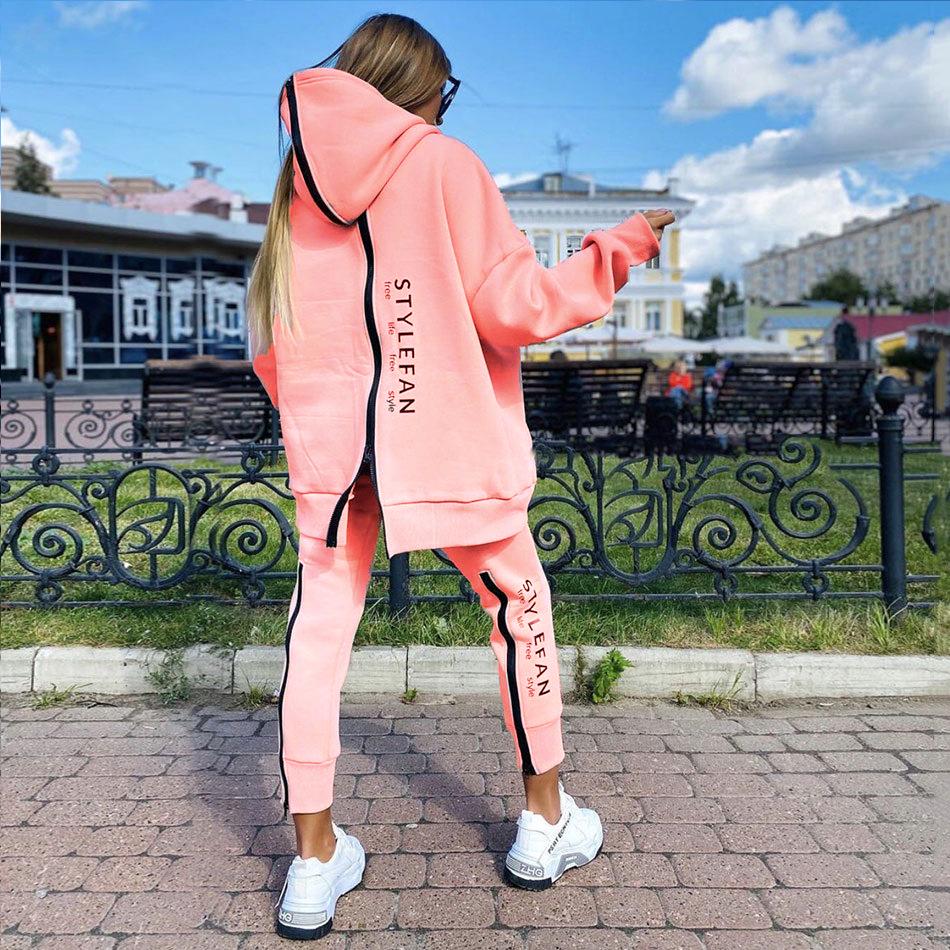 Europäisches & Amerikanisches Mode Damen Locker Buchstaben Druck Reißverschluss Sweatshirt & Hose Set