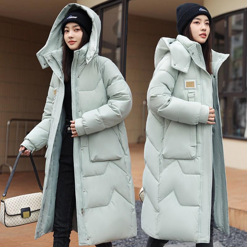 

2026 New Women s Winter Down Cotton Jacket with Detachable Hood Mid-Length Over-the-Knee Thickened XXXL зелений