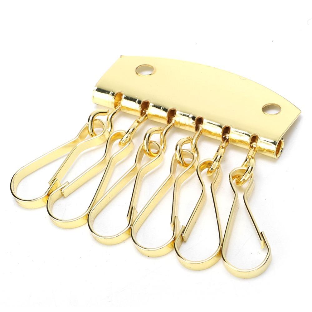 6 Hooks Clasp Clip Leather Keychain Gold/Bronze Color Key Row Wallet  For DIY Crafting