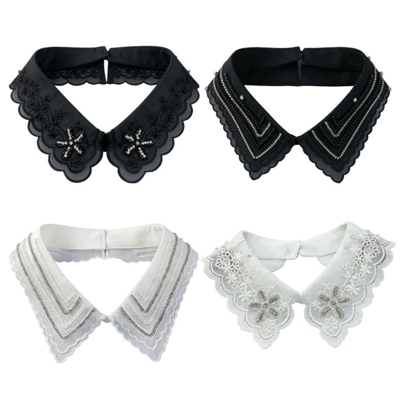 Jeweled Rhinestones False Collar Beaded Lace Spread Lapel Graceful Art Collar Sweet Shawl False Decorative Shawl