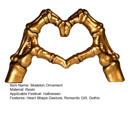 Yousheng Skeleton Love Gesture Statue Resin Heart Shape Hands Sculpture Gothic Heart Skeleton Finger Gesture Figurine Romantic Halloween Gift