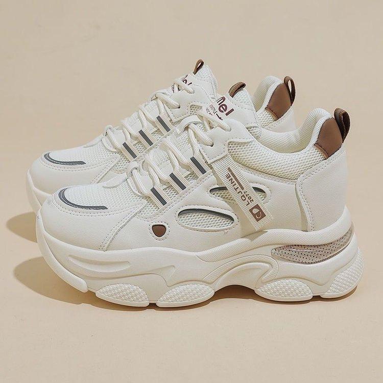 The Height of the Popular White Shoes Increases In Women's Autumn 2025 New Versatile Casual Small Thick-soled Muffin Sports Shoes