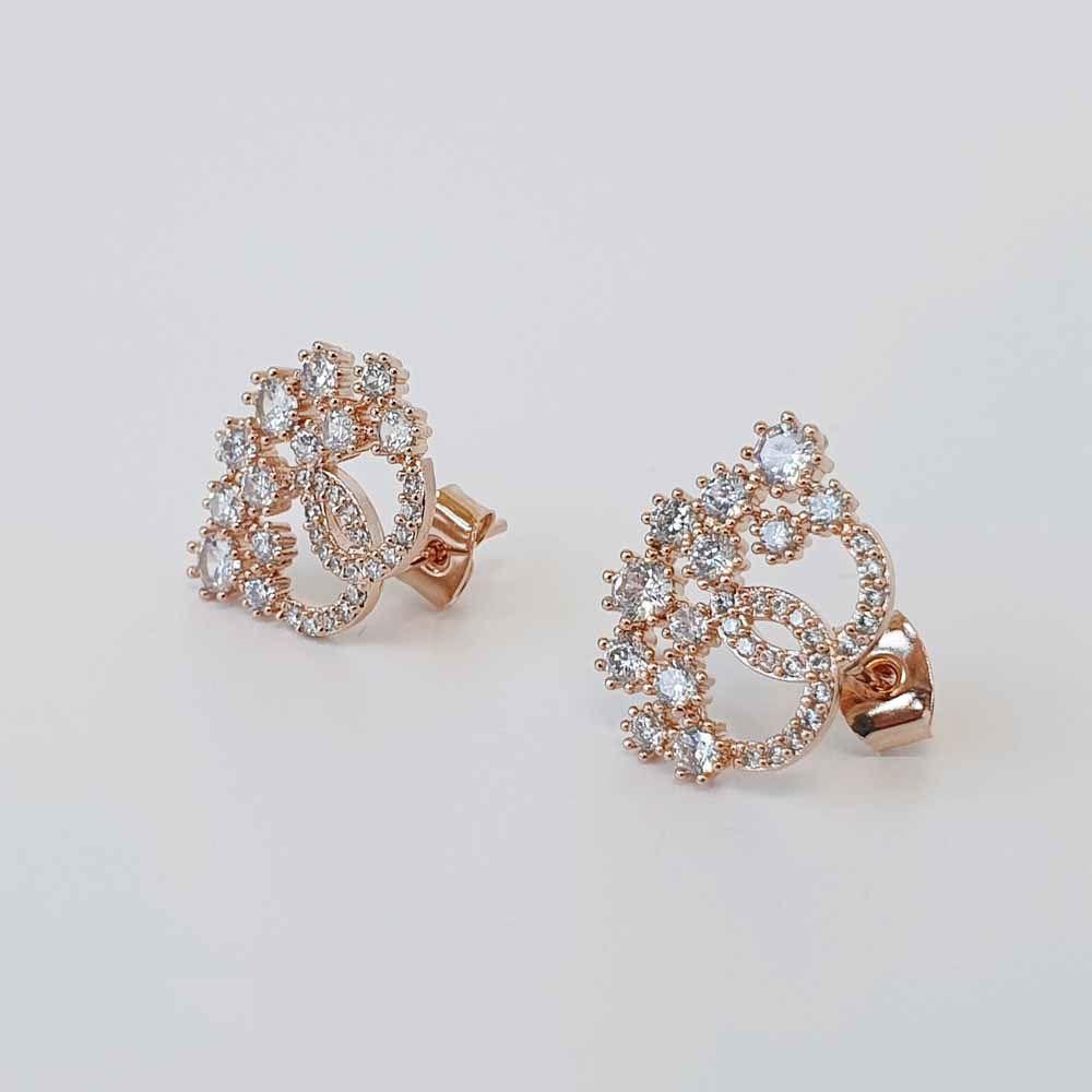 Jd Earrings - Rose Gold Cubic Zirconia 92.5 Silver Stud Cutie