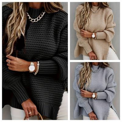Pull-overs épais tricotés pour femmes Mode Couleur unie Automne Hiver Col mi-haut Pull chaud Décontracté Commute Manches longues