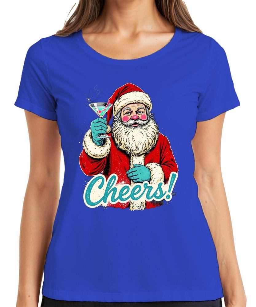 Santa Cheers Cocktail Martini Christmas Party Vintage Ladies TShirt