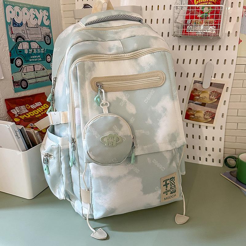 High Value, Fresh and Sweet Tie-dye Contrasting Backpack, Female Junior High School Student Large-capacity Backpack