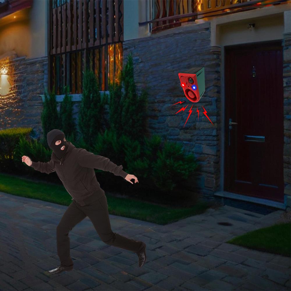 Ruosheng Solar-Powered Alarm with Remote Control, Ultrasonic Strobe, Voice Alerts, and LED To Repel Animals