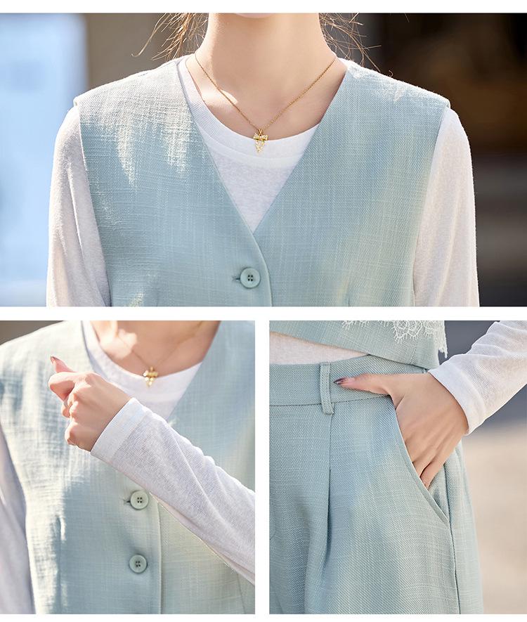 2025 Spring/Summer Women's Fashion Vest Set: Elegant, Slimming, Age-Defying Three-Piece Outfit for Young Mothers