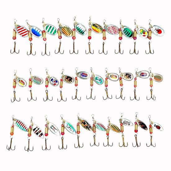 30Pcs Jig Spinner Bait Kit Sharp Hook Design Mini Size Portable Rotating Spinner Fishing Lures Topwater Lures