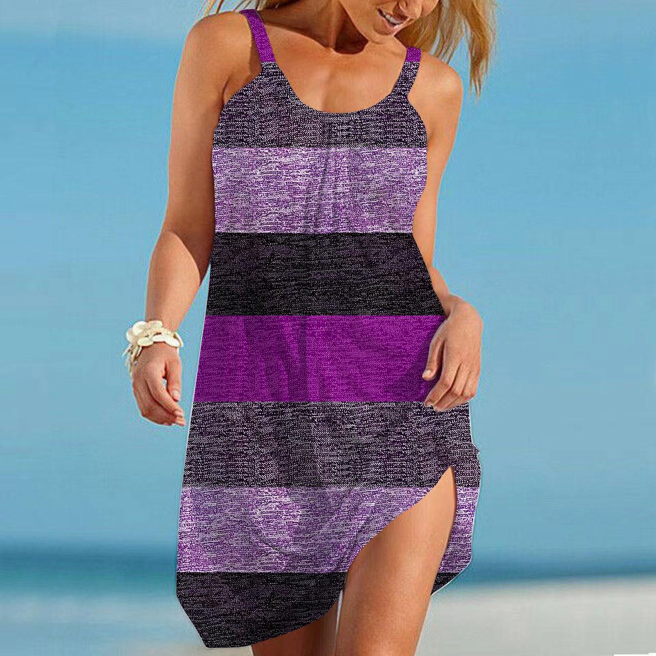 

Женское пляжное платье, пляжная одежда, мини-платье, сверкающий принт с разбитыми бриллиантами, повседневное современное платье без рукавов, свободный крой, повседневное, розовое, синее, летнее 8XL фиолетовый