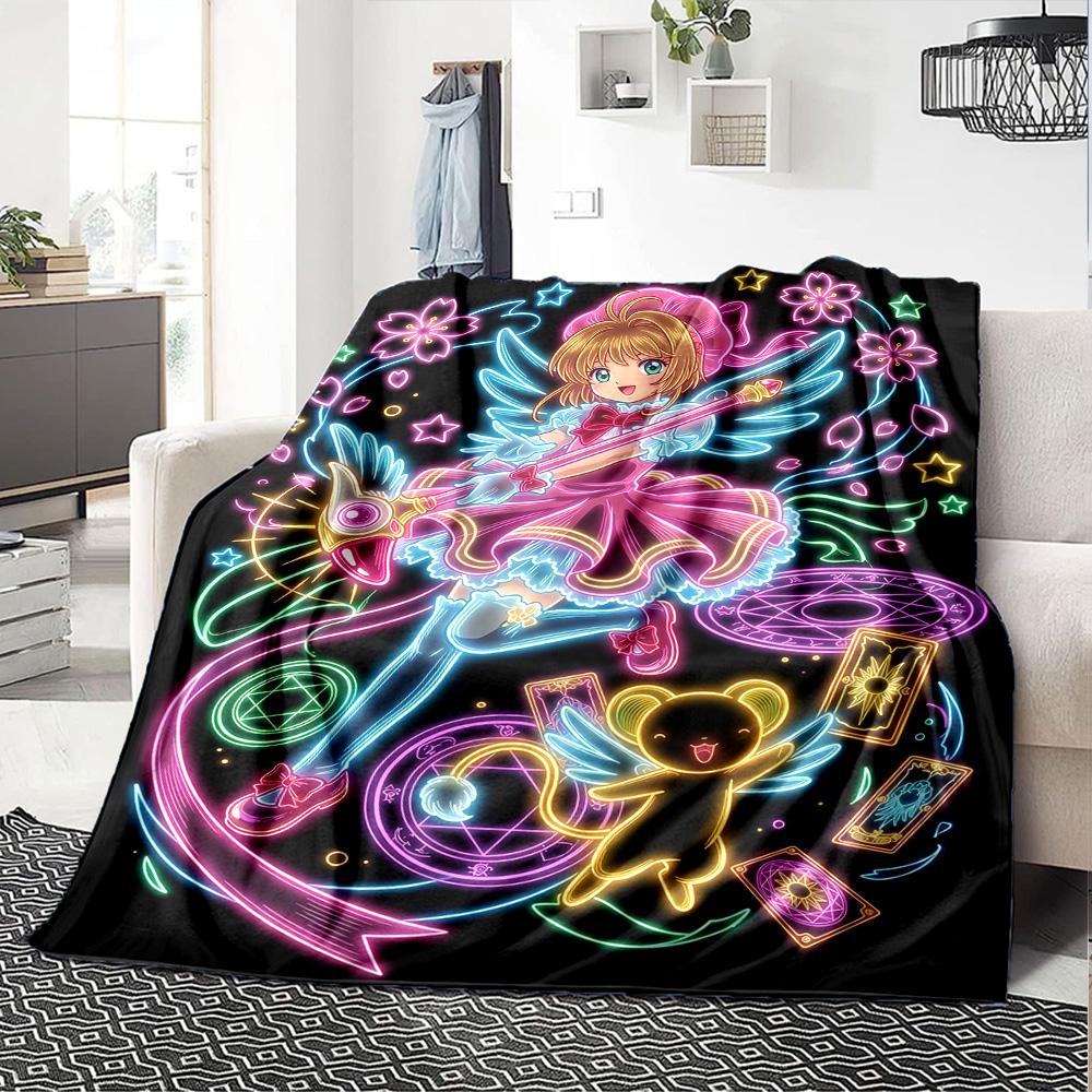 Sakura Kinomoto Print Flannel Blanket High Quality Warm Comfortable Cover for All Seasons Perfect for Gifts Home Decor