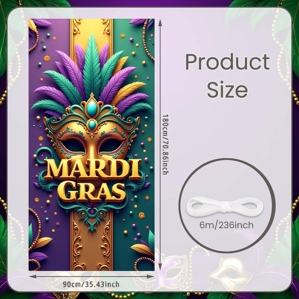 Mardi Gras Banner Beaded Decoration Carnival Display Bead Ornament Display Ornate Design Pom-pom Festival Backdrop For Indoor