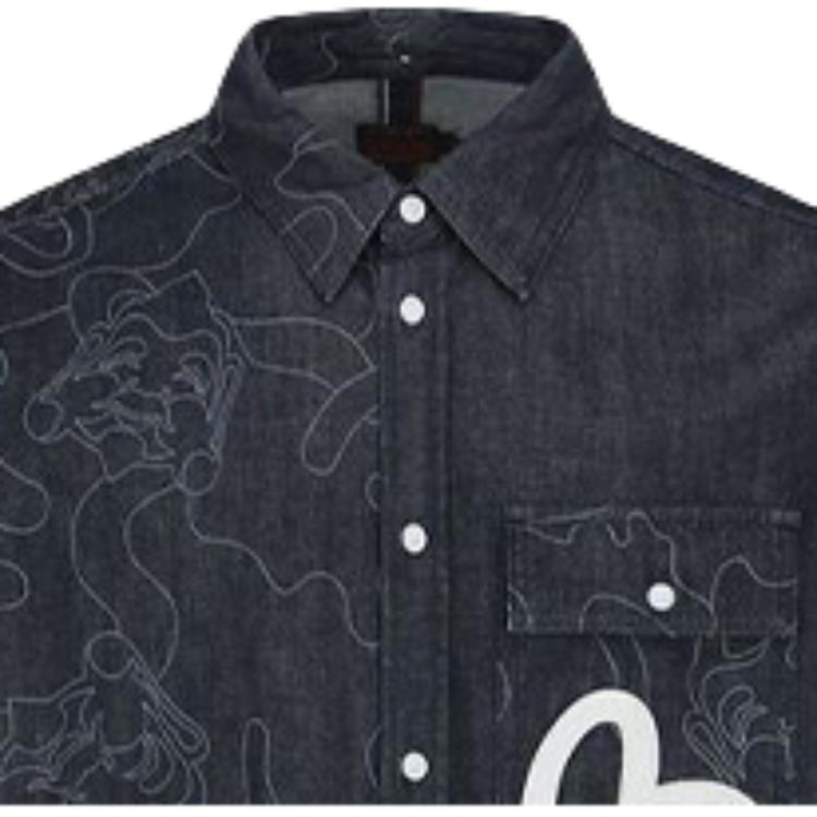 Evisu Linear Camouflage Printed Patchwork Long Sleeve Shirt Men shirts 2EAHTM1SL171RXDN