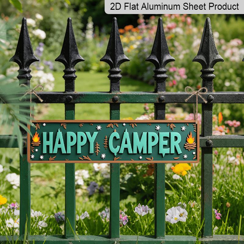 2D Flat 1pc Vintage 'Happy Campers Sign' Wall Decor. Metal Wall Sign | 15.7×3.94inch Rustic Aluminium Decorative Sign Art for Home, Bedroom, Bar