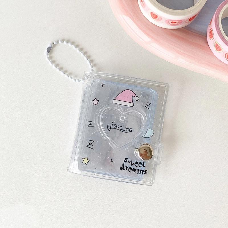 2-in-1 Mini Photo Storage Holder Portable 2 Inch Photo Album Cute Keychain Pendant for Teen Idol Card Collection Gift