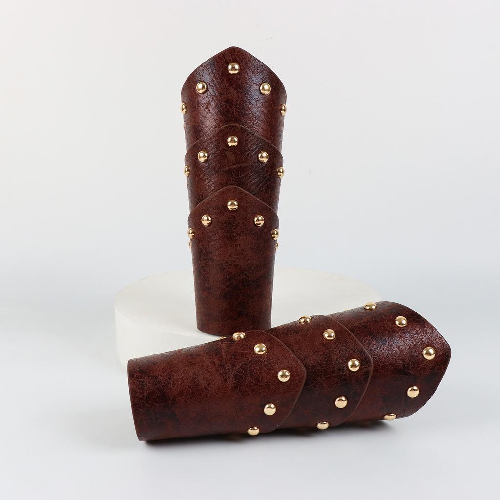 1 Pair Unisex Medieval Leather Arm Gauntlet Wristband Buckle Bracers Halloween Cosplay Costume Accessory for Theme Party