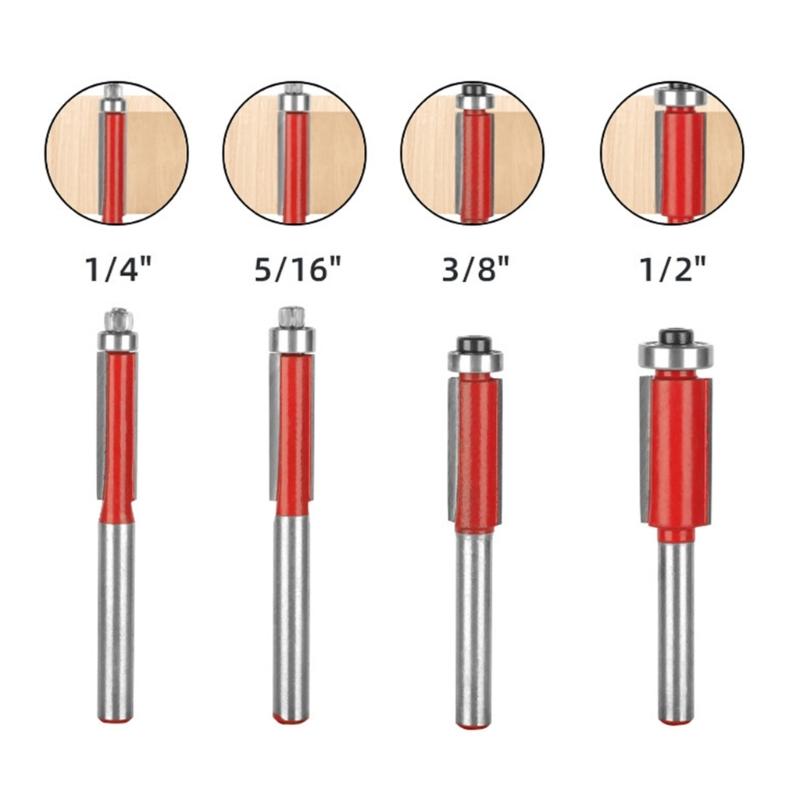 4pcs Durable Carbide Steel Router Bits with Red Anti Corrosion Layer DIY Craft Tool for Efficient Wood and Craftworks