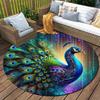 Crystal Velvet Carpet Crystal Velvet Peacock Design Mat - Vibrant Colorful Feathers Circular Mat, Lightweight Hand Wash On