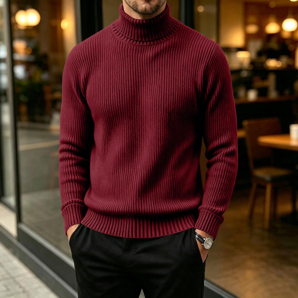 Men's Casual Turtleneck Sweater Color Vertical Stripe Long Sleeve Pullover