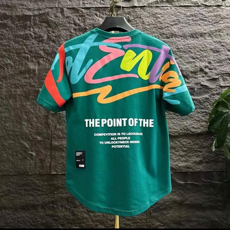 

Summer Elegant Fashion Harajuku Slim Fit Ropa Hombre Loose Casual All Match Tshirts O Neck Insert Printed Short Sleeve T-shirts 4XL зелёный