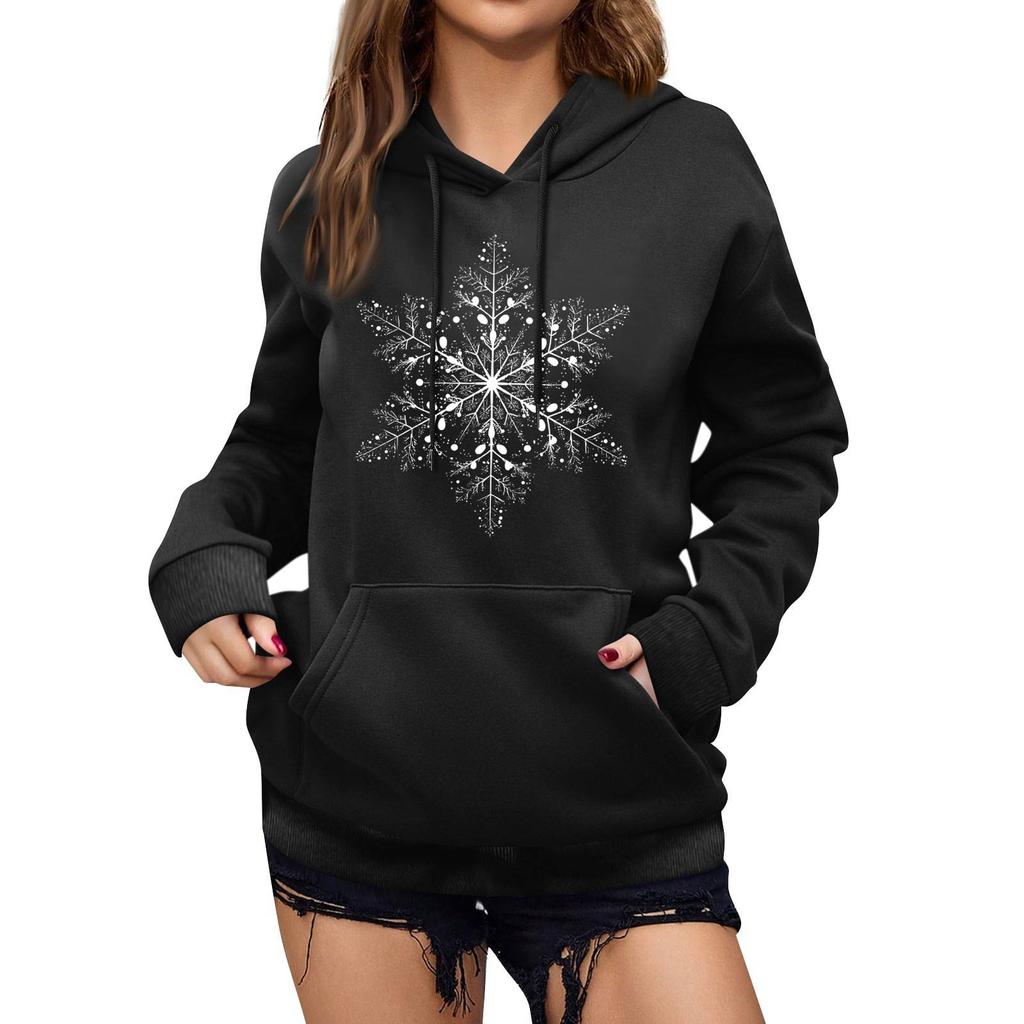 Women's Winter Christmas Printed Pullover Hooded Sweatshirt Fleece Long Sleeve Sweatshirt