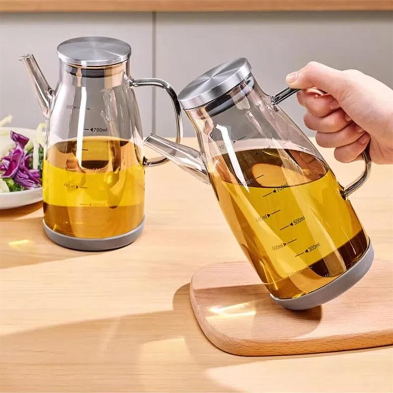Sticlă Dispenser Ulei 600/800/1000Ml cu Gura de Turnare Anti-Picurare Vas Ulei de Bucătărie din Sticlă Capacitate Mare Etanș Dispenser Ulei
