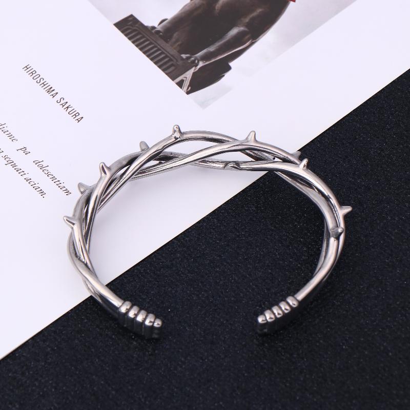 Gothic Thorn Cuff Bracelet For Unisex Punk Barbed Wire Bangle Stainless Steel Twisted Jewelry Gift