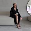 Women Elegant Solid Slim Long Sleeve Ribbed Knitted Dresses Autumn Winter Casual Basic V-neck Warm Sweater Dress