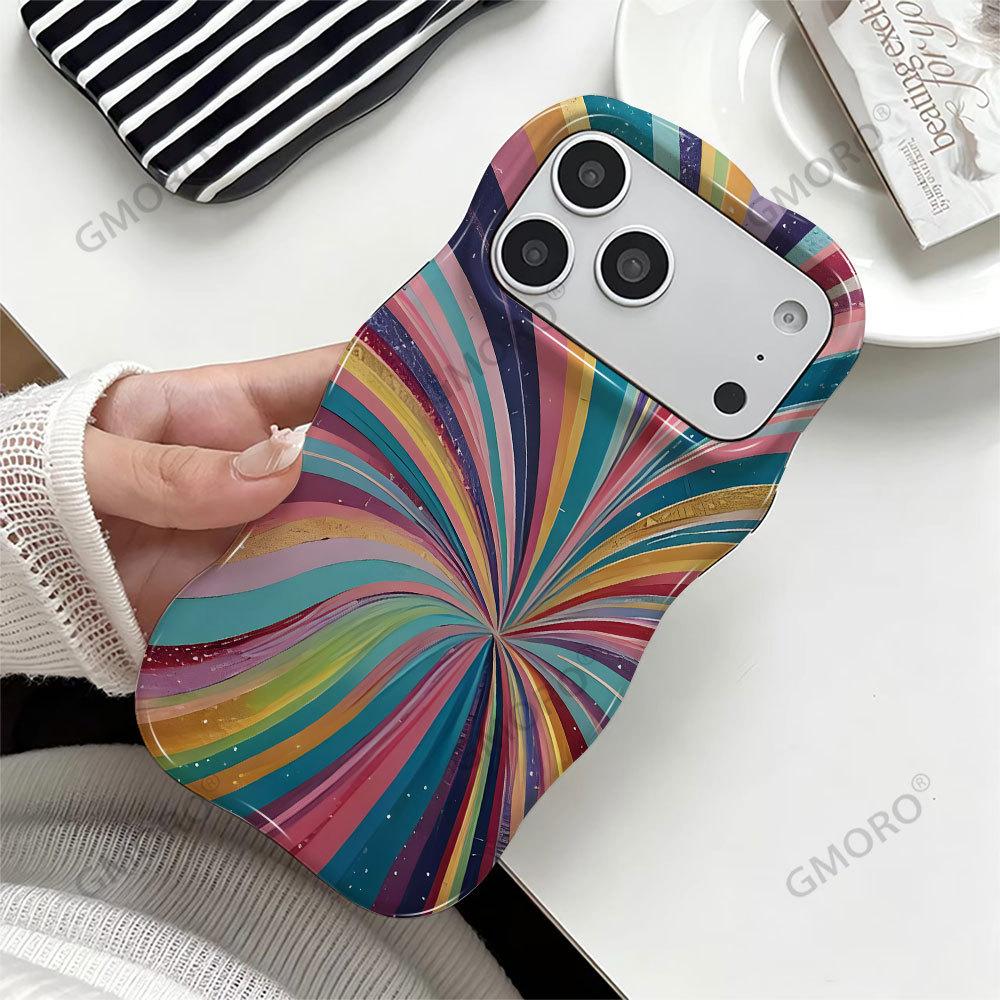 Amazon hot-selling retro rainbow stripes for Apple 17pro glossy film case 16 big wave mobile phone case