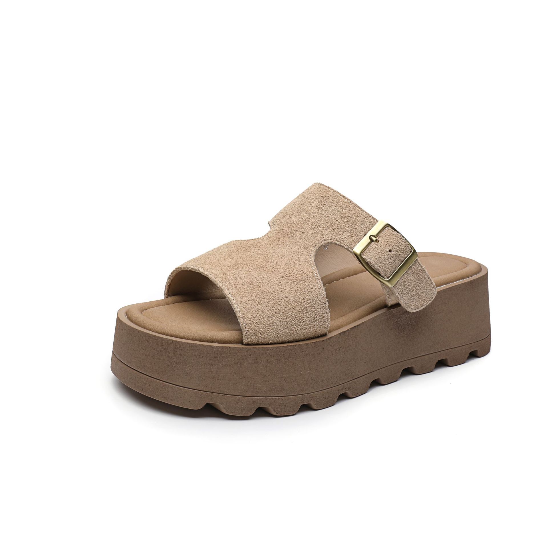 

Fashion 5cm Cow Suede Genuine Leather Peep Toe Summer Sandals Pumps Fashion Platform Wedge Flats Shoes Slipper Women Sandal 35 бежевый