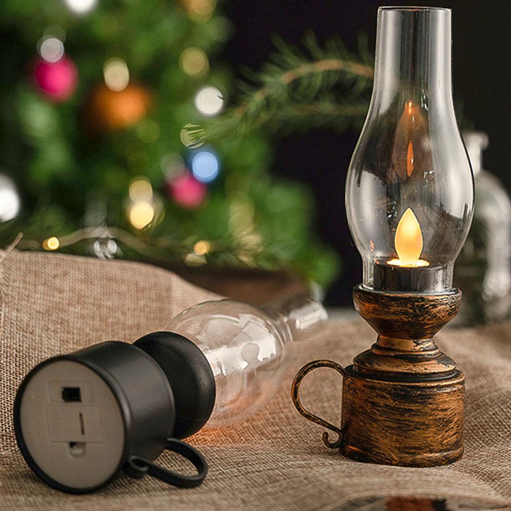 Dekorativer Retro-Kerzenhalter Kerzenständer Lampe mit Knopfzellen-Batterie Tischleuchte Öllampe