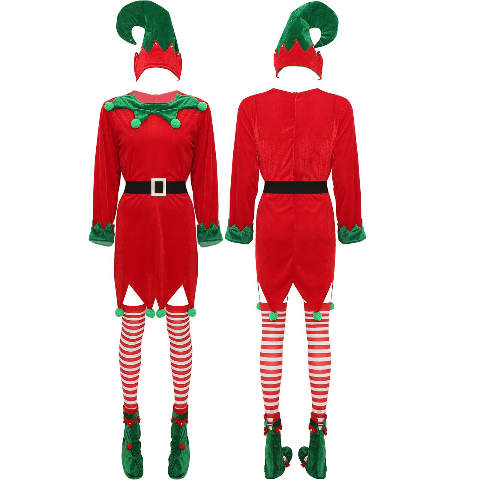 

Женский костюм эльфа для косплея, полный комплект для рождественской вечеринки, праздничный наряд для взрослых на Рождество и Санты S красный