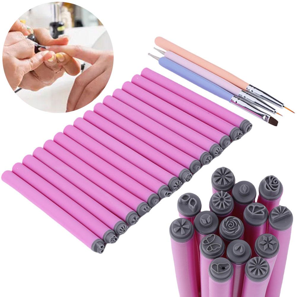 6/10/15PCS Nail Art Stamp Pen Set with 3x Nail Art Brushes Nail Graffiti Art Embellishment Tools for Girls and Women Home DIY