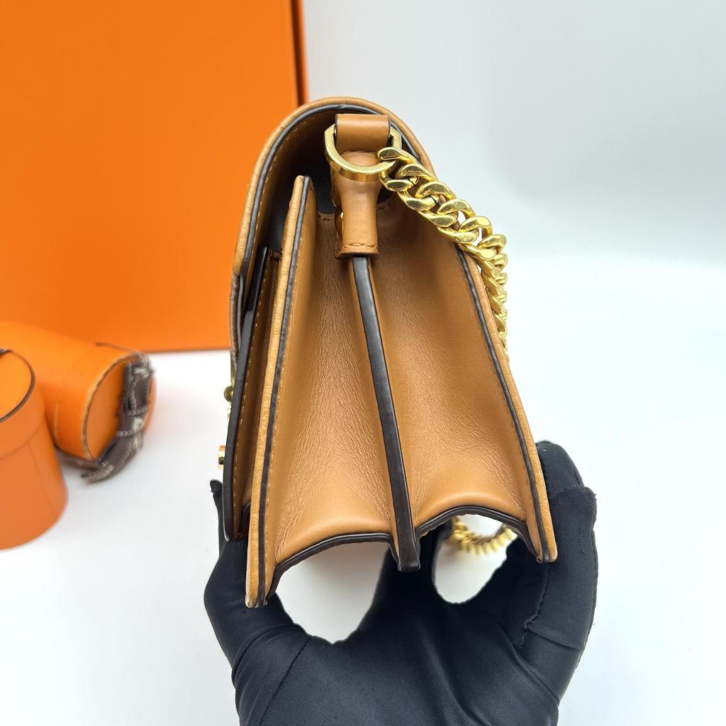 [Pre-Owned] Laurel Lock Detachable Adjustable Shoulder Strap Coated Canvas And Napa Leather Accordion Crossbody Mini Bag - Very Good #15624WY