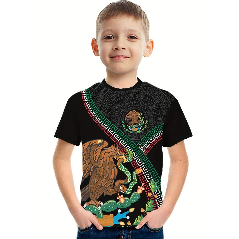 Children's Clothing Boys Summer Fashion Mexico Flag 3d Graphic Print T Shirt Short Sleeve Vibrant Colors Perfect for Casual Wear