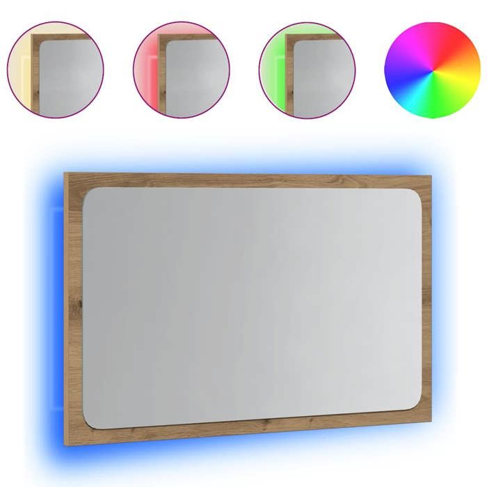VidaXL Miroir de salle de bain avec lumière LED chêne artisanal, miroir, miroir de courtoisie, miroir de toilette, miroir de 856266