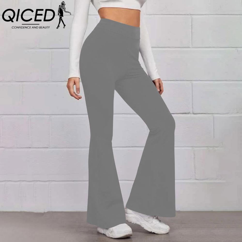 

QICED 14 кольорів Жіночі еластичні штани з високою талією Жіночі однотонні спортивні розкльошені штани Streetwear M сірий